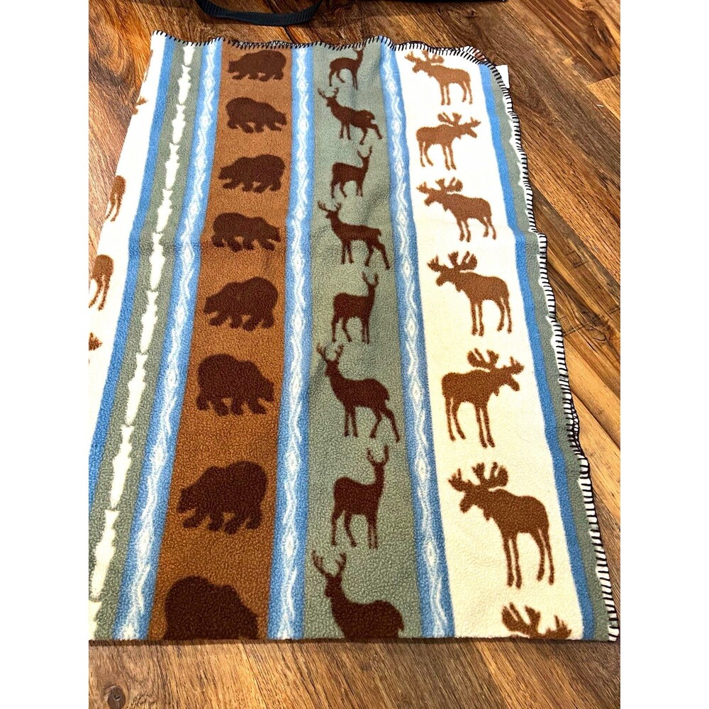 Bass Pro Shops Fleece Throw Blanket Animal Print Moose Bear Deer 35x37"